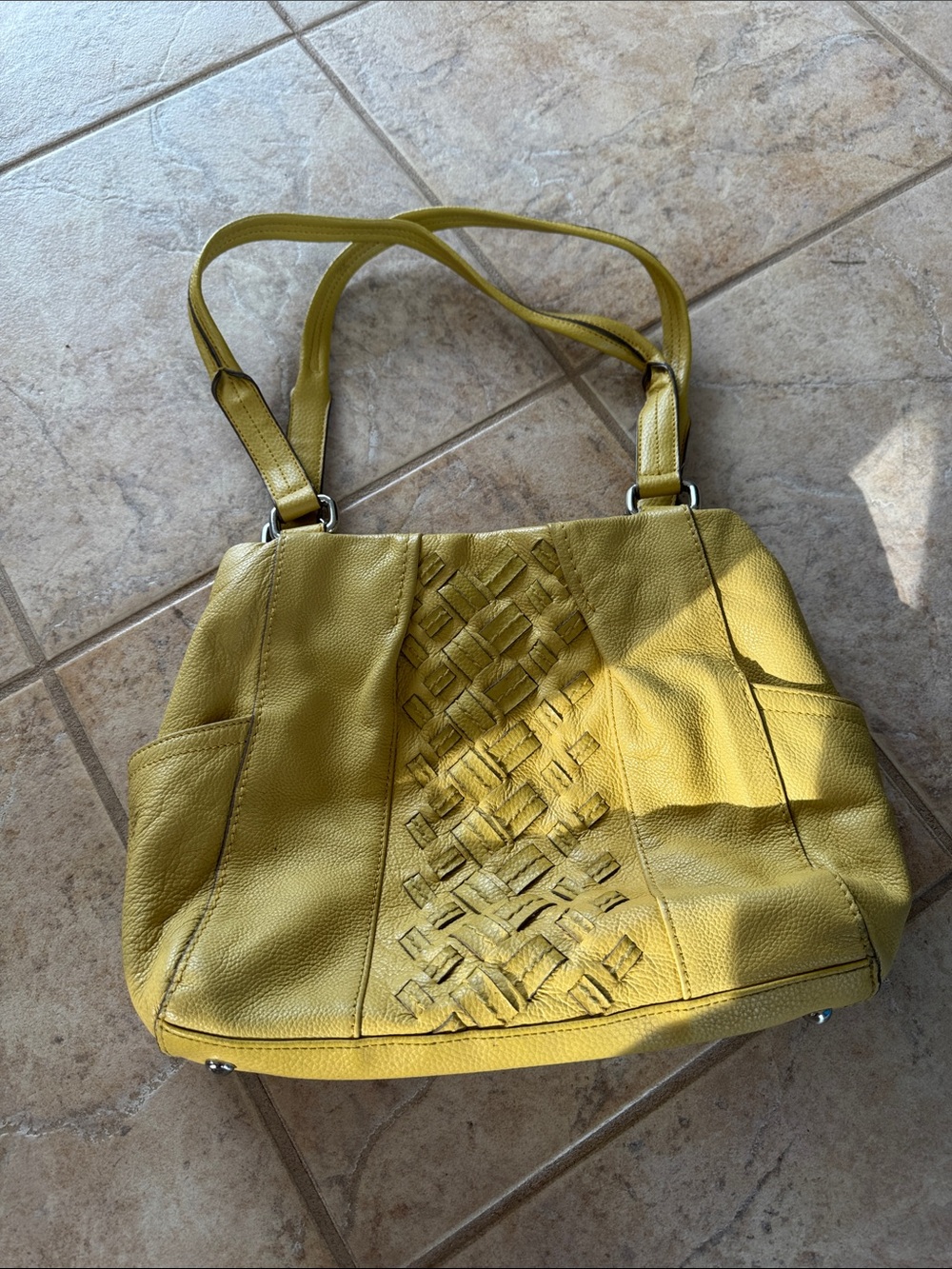 Clarks Mustard Yellow Woven-Panel Shoulder Bag